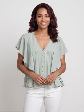 Express Sage Flutter-Sleeve Button Front Blouse New without tag